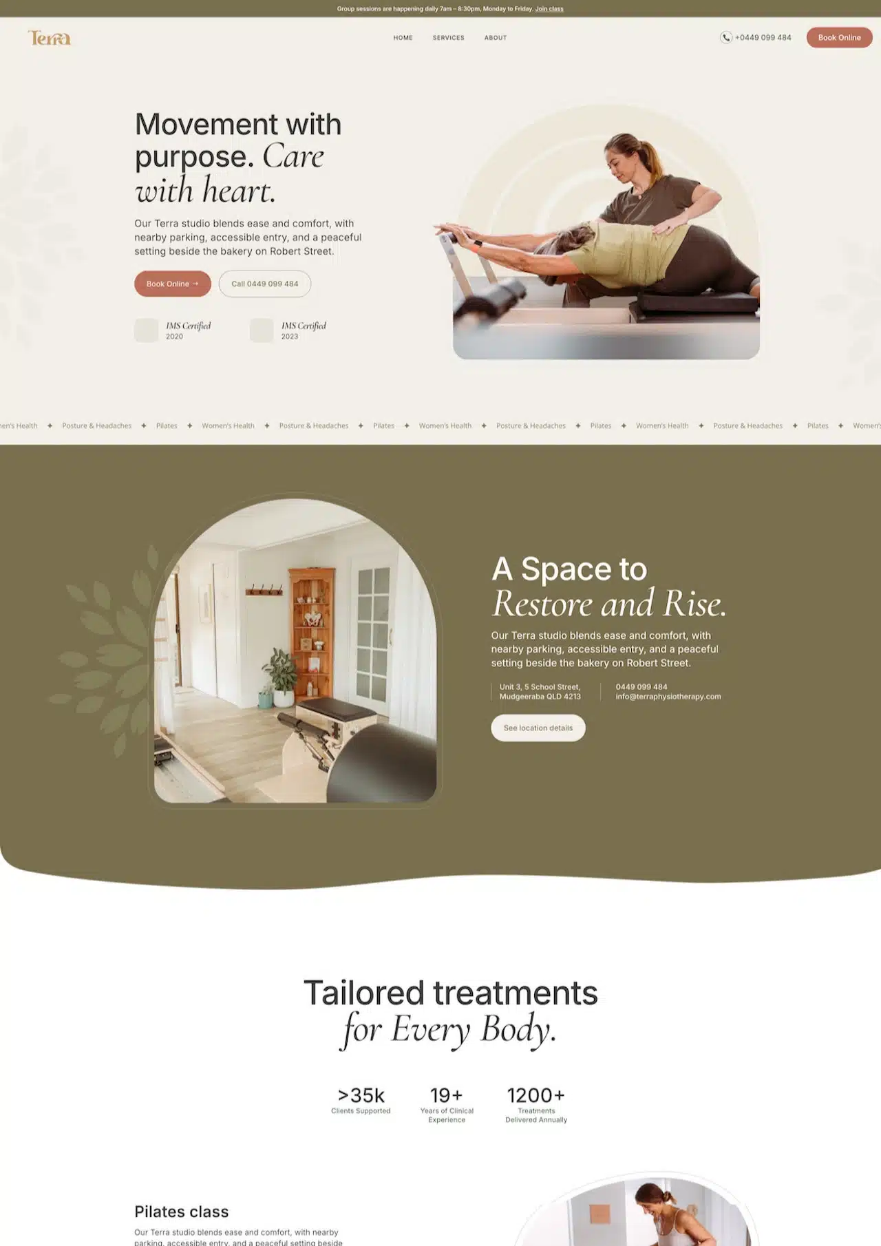 Terra-Physiotherapy-Home-screenshot EZE Five phases of connection to brand image